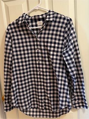 J. Crew Blue and White 100% Cotton Gingham Long Sleeve Shirt | Preppy | LP